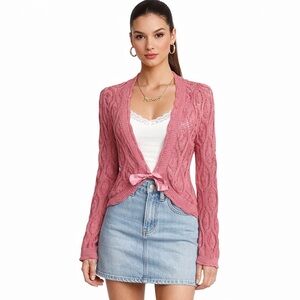 Vintage Y2K Cardigan Pink Balletcore Romantic Tie Front Sweater Concepts